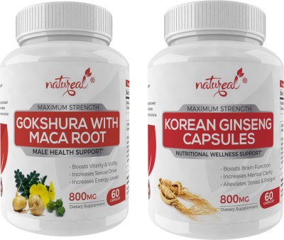 Natureal Male Health Combo of Gokshura Maca Extract & Korean Ginseng-800 Mg Capsules Each(2 x 60 No)