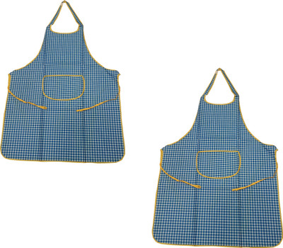 welhous Polyester Home Use Apron - Free Size(Blue, Pack of 2)