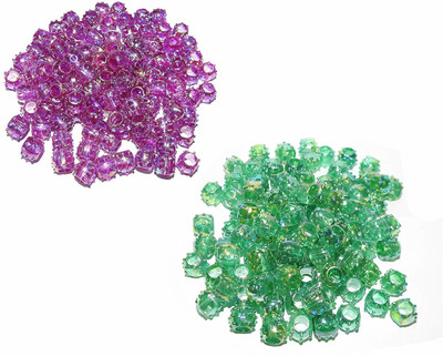 CHL ROAR PURPLE AND GREEN COLOUR FANCY PLASTIC BEADS SET OF 100