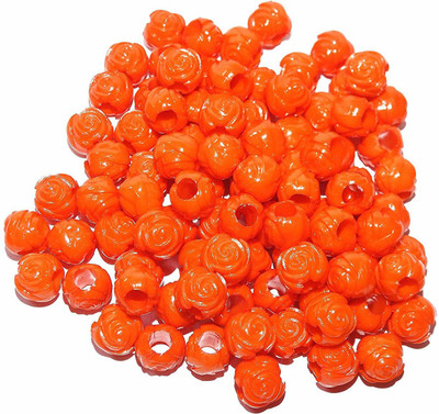 CHL ROAR ORANGE COLOUR ROSE SHAPED PLASTIC BEADS SET OF 100