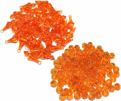CHL ROAR ORANGE COLOR PLASTIC BELLS AND MATKI SHAPED BEADS SET OF 100