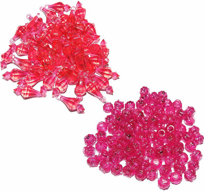 CHL ROAR PINK COLOR PLASTIC BELLS AND MATKI SHAPED BEADS SET OF 100