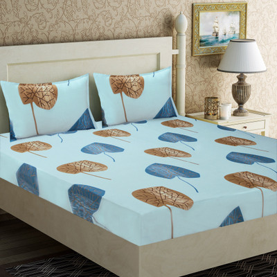 Home Candy 120 TC Microfiber Double Motifs Flat Bedsheet(Pack of 1, Blue, Brown)