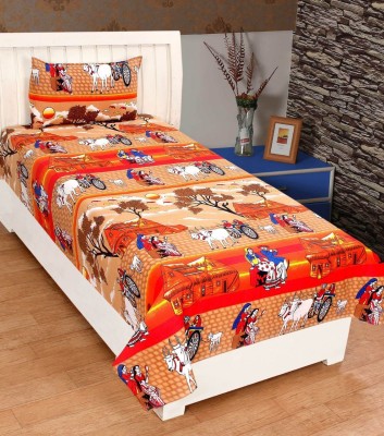 Home Readiness 140 TC Cotton Single Cartoon Flat Bedsheet(Pack of 1, Orange)