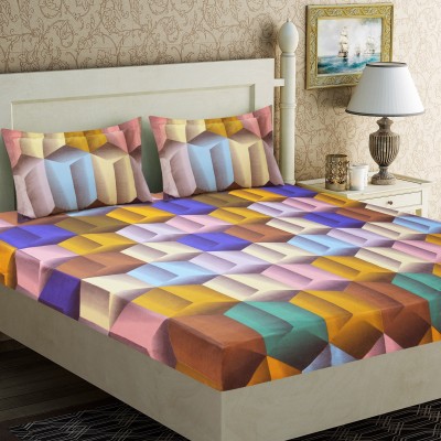 Home Candy 144 TC Microfiber Double 3D Printed Flat Bedsheet(Pack of 1, Multicolor)