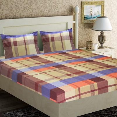 Home Candy 152 TC Microfiber Double Checkered Flat Bedsheet(Pack of 1, Multicolor)