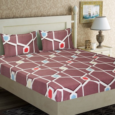 Home Candy 120 TC Microfiber Double Geometric Flat Bedsheet(Pack of 1, Brown)