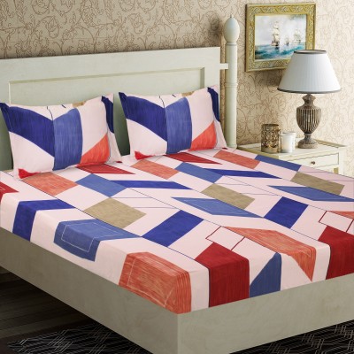 Flipkart SmartBuy 120 TC Microfiber Double Geometric Flat Bedsheet(Pack of 1, Blue, Red)