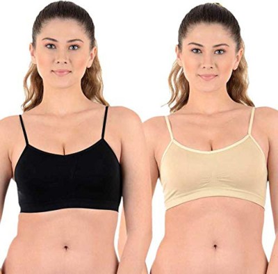 Pipal Women Sports Non Padded Bra(Black, Beige)