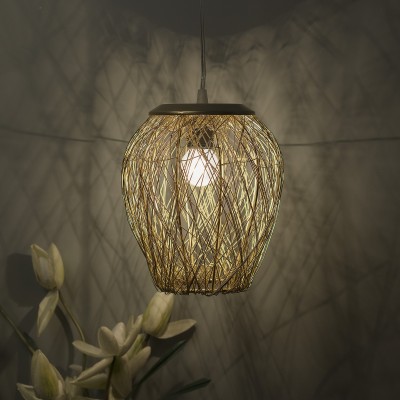 Homesake Hanging Golden Steel Wire Mesh Pendant, hanging light, lamp Pendants Ceiling Lamp(Gold)