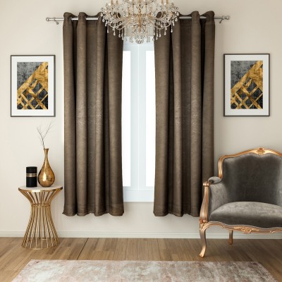 SWAYAM 228 cm (7 ft) Silk Blackout Long Door Curtain Single Curtain(Floral, Brown)
