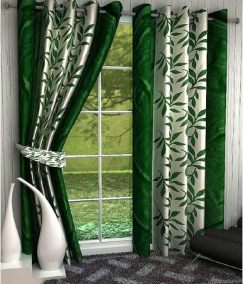 kanhomz 213.36 cm (7 ft) Polyester Room Darkening Door Curtain (Pack Of 2)(Printed, Green)