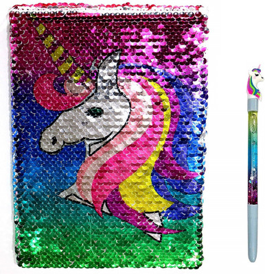 Crazycute Unicorn Rainbow design Sequence Dairy With Unicorn Water magic Pen A5 Gift Set Ruled 100 Pages(Multicolor)