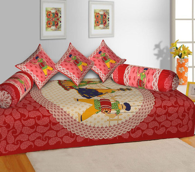 T9decorist Cotton Abstract Diwan Set(Maroon)
