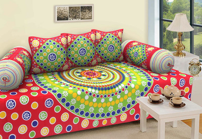 T9decorist Cotton Geometric Diwan Set(Multicolor)
