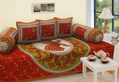T9decorist Cotton Abstract Diwan Set(Maroon)