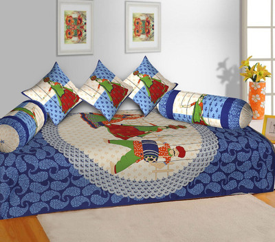 Shreejee Cotton Abstract Diwan Set(Dark Blue)