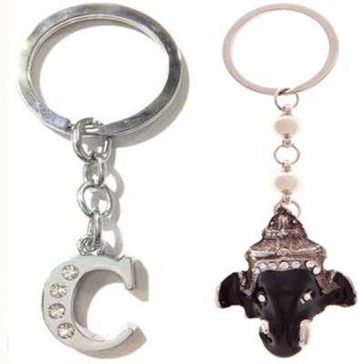 Rashi Traders Alphabet C Letter & Black Face Ganpati Key Chain