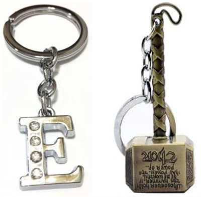 Rashi Traders Alphabet E Letter & Thor Hammer Key Chain