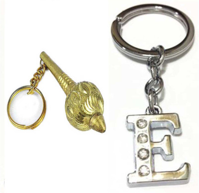 Rashi Traders Alphabet E Letter & Hanuman Gada Key Chain