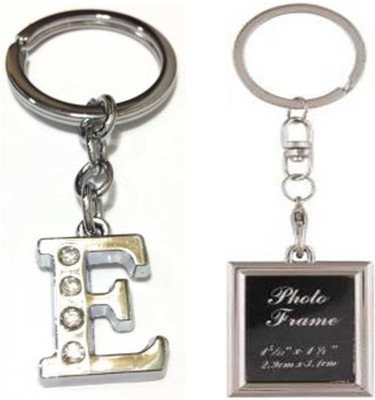 Rashi Traders Alphabet E Letter & Square Shape Photo Frame Key Chain