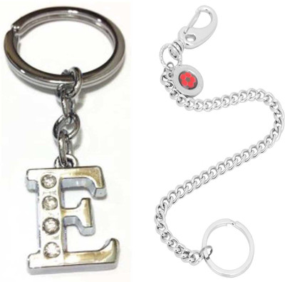 Rashi Traders Alphabet E Letter & Red Black Chain Challa Locking Key Chain