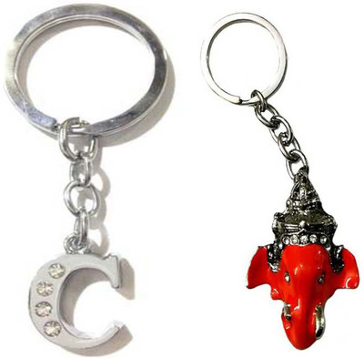 Rashi Traders Alphabet C Letter & Red Face Ganpati Key Chain