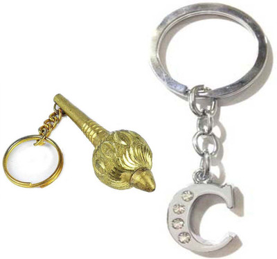 Rashi Traders Alphabet C Letter & Hanuman Gada Key Chain