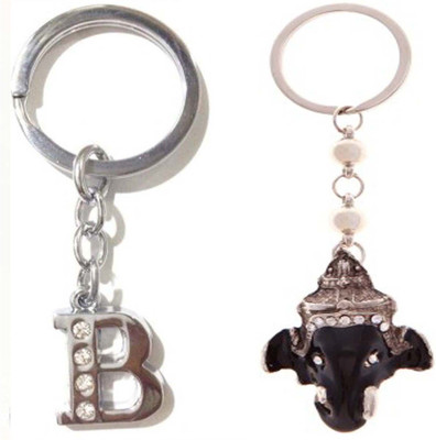 Rashi Traders Alphabet B Letter & Black Face Ganpati Key Chain