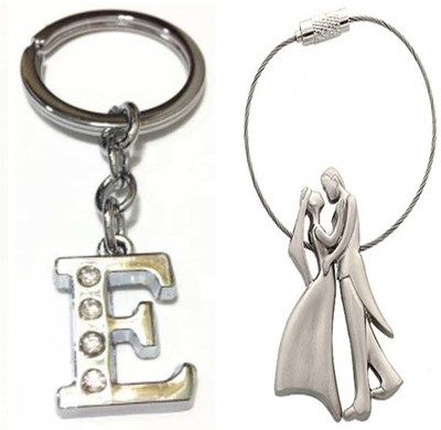 Rashi Traders Alphabet E Letter & Tar Locking Couple Key Chain
