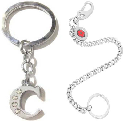Rashi Traders Alphabet C Letter & Red Black Chain Challa Locking Key Chain