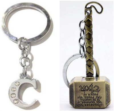 Rashi Traders Alphabet C Letter & Thor Hammer Key Chain