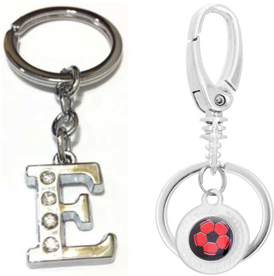 Rashi Traders Alphabet E Letter & Red Black Challa Locking Key Chain