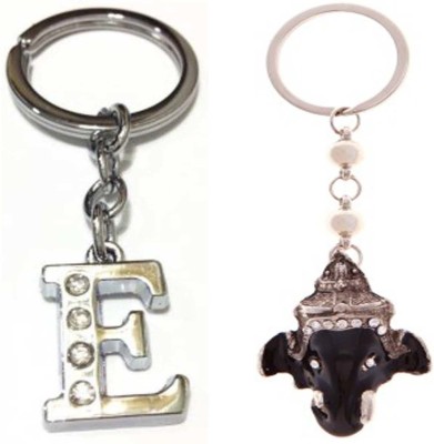 Rashi Traders Alphabet E Letter & Black Face Ganpati Key Chain