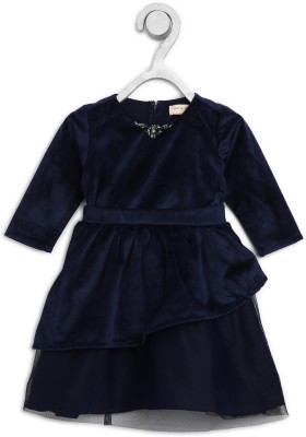 GINI JONY Girls MidiKnee Length Party DressDark Blue Full Sleeve
