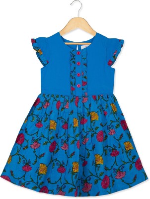 YOUNG BIRDS Girls Midi/Knee Length Casual Dress(Dark Blue, Cap Sleeve)