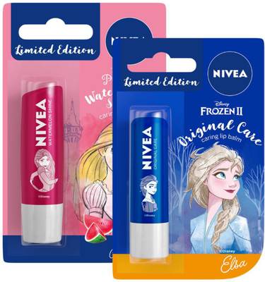 NIVEA Lip Balm, Disney Limited Edition Watermelon Shine, 4.8g & Lip Balm, Disney Limited Edition Original Care, 4.8g (Pack of 2) Watermelon