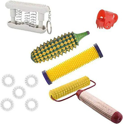 Acufit ACU070 Acupressure Massager Tools Combo Kit with Hand Roller (Soft point) + Karela Massager + Roller Handle (Wooden) Massager(Multicolor)
