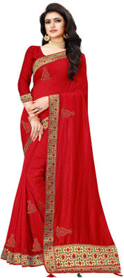 KRISHNA DESIGNER Embroidered Bollywood Georgette Saree(Red)