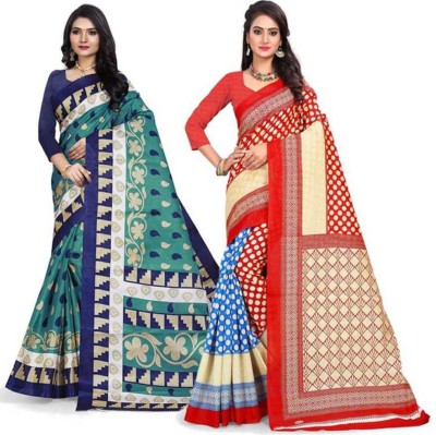 SVB Sarees Printed Bollywood Silk Blend, Art Silk Saree(Pack of 2, Multicolor)