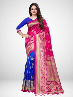 Ratnavati Printed Bollywood Silk Blend, Art Silk Saree(Blue, Pink)