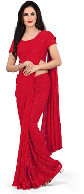 Wamsi Self Design, Embellished Bollywood Net Saree(Red)