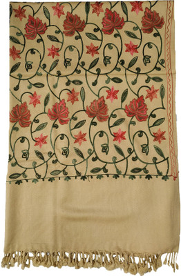 Kashmiri Wool Embroidered Women Shawl(Beige)