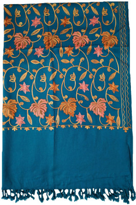Kashmiri Wool Embroidered Women Shawl(Blue)