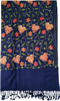 Kashmiri Wool Embroidered Women Shawl(Dark Blue)
