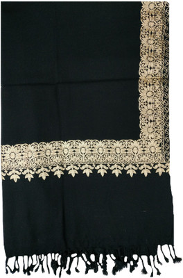 Kashmiri Wool Embroidered Women Shawl(Black)