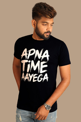 Reya Printed Men Round Neck Black T-Shirt