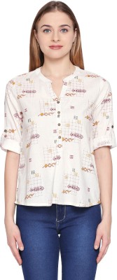 Akkriti by Pantaloons Casual Roll-up Sleeve Printed Women White Top