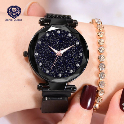 Daniel Jubile Present 12 Diamond Black 21st century Magnetic Chain Analog Watch - For Women