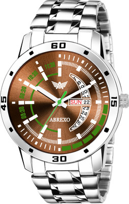 ABREXO Abx2056-Brown Silver Bracelet Day & Date functioning Watch For Boys Analog Watch - For Boys
